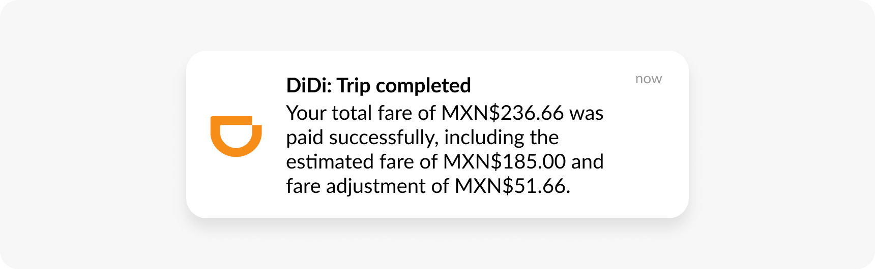 Trip receipt transactional push notification